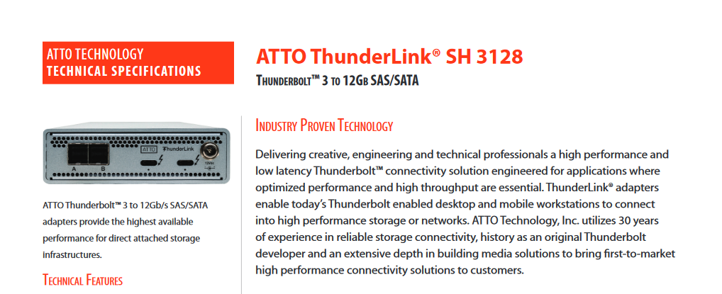 ATTO ThunderLink Sh3128 Tech. Spec.